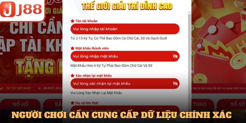 Người chơi cần cung cấp dữ liệu chính xác